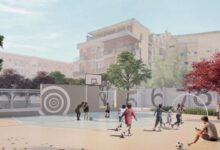 Rendering del progetto di riqualificazione dei campetti di via Cornalias a Is Mirrionis