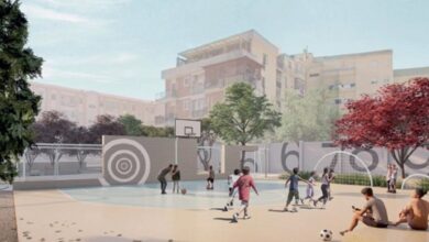 Rendering del progetto di riqualificazione dei campetti di via Cornalias a Is Mirrionis