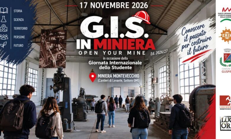 Studenti in visita alle officine della Miniera di Montevecchio, locandina G.I.S. in Miniera 17 novembre 2026