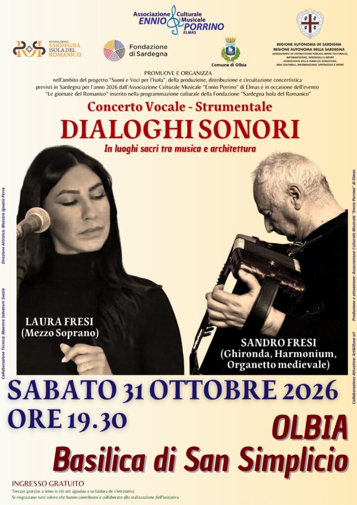 Locandina del concerto Dialoghi Sonori nella basilica di San Simplicio a Olbia