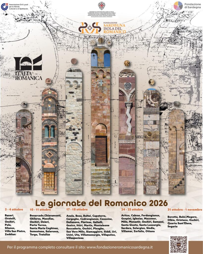 Locandina delle Giornate del Romanico 2026 con il calendario delle aperture in Sardegna