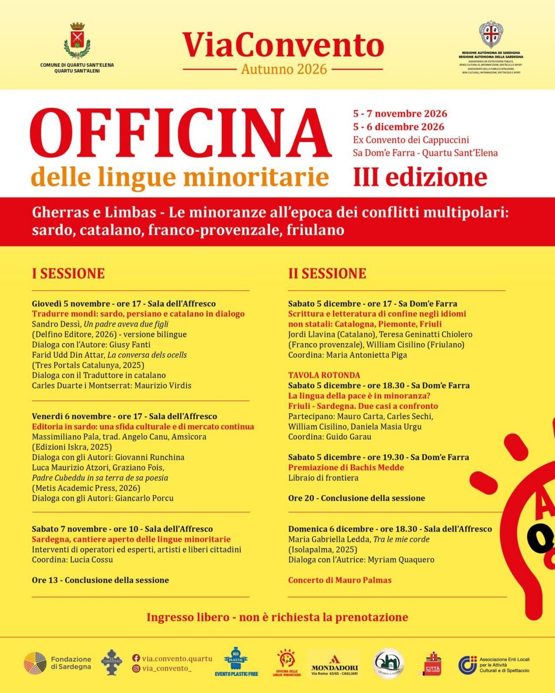 Locandina con il programma della terza edizione dell’Officina delle Lingue Minoritarie