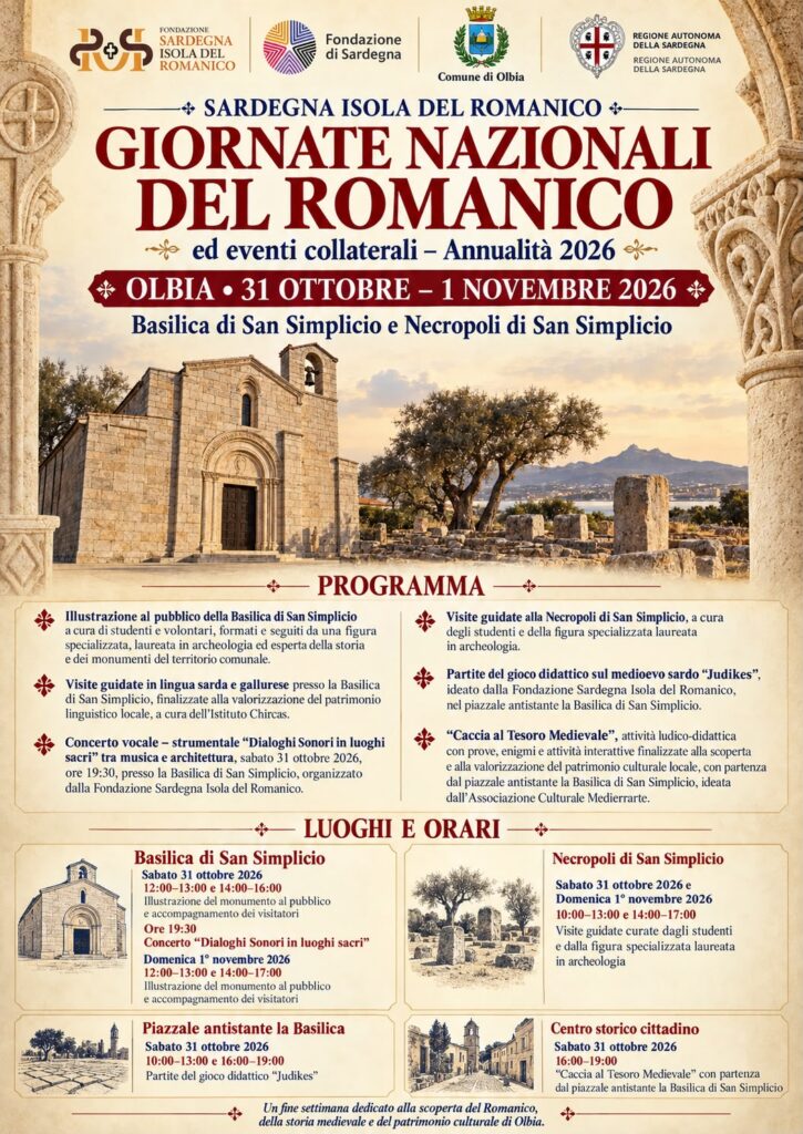 Locandina con il programma delle Giornate nazionali del Romanico 2026 a Olbia