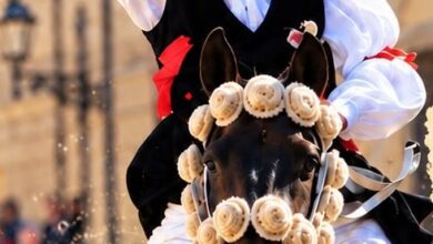 Su Componidori a cavallo con la stella in mano durante la Sartiglia di Oristano