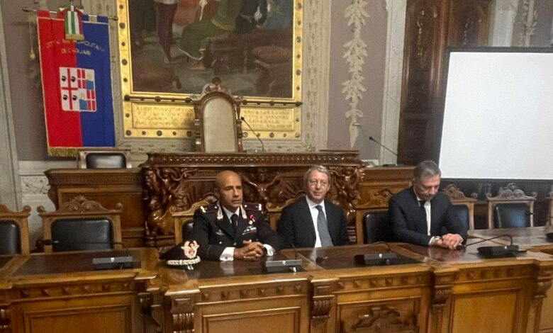 Il tavolo dei relatori al seminario su frodi ai fondi europei nella Prefettura di Cagliari